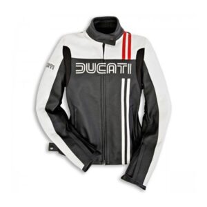 Ducati Black And White Redline Handmade Leather Jacket - Image 1