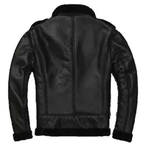 Black B3 Bomber Raff Aviator Faux Shearling Leather Jacket - Image 2