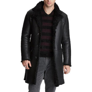 Premium Quality Shearling Leather Trench Coat - Image 1