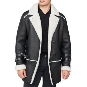 Black Shearling Sheepskin Car  Genuine Leather Coat - Image 2