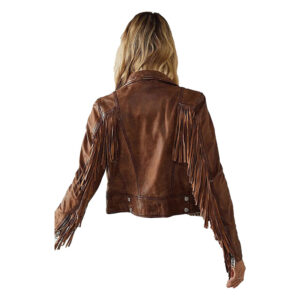 Brown Leather Fringe Tassel Jacket  Genuine Sheep Skin Leather Jacket - Image 2