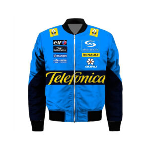 Fernando Alonso Vintage Formula F1 Racing Fashion Varsity Renault F1 Bomber  Jacket - Image 1