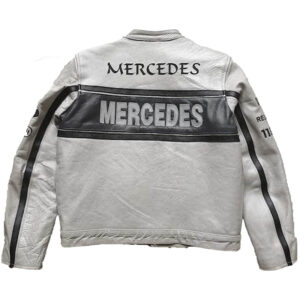 Grey Mercedes Benz F1 Racing Vintage Leather Jacket - Image 2