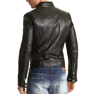 Air force Black Slim Fit Real Lambskin Motorcycle Leather Jacket - Image 2