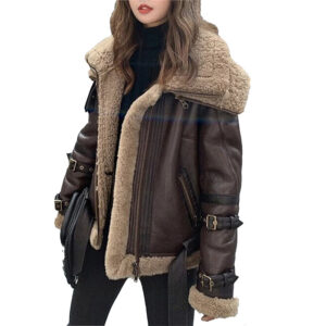 Women’s Premium B3 Bomber Aviator Leather Jacket Real Shearling Leather for Women - Image 2