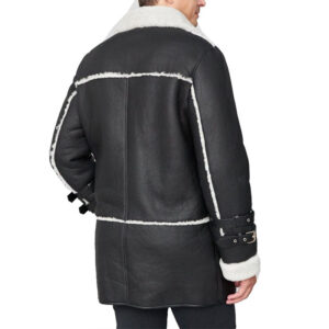 Black Shearling Sheepskin Car  Genuine Leather Coat - Image 3