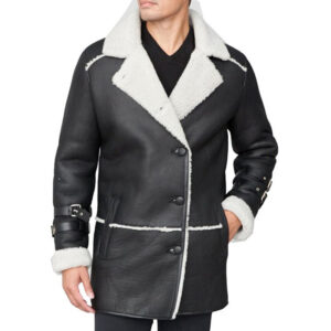 Black Shearling Sheepskin Car  Genuine Leather Coat - Image 1