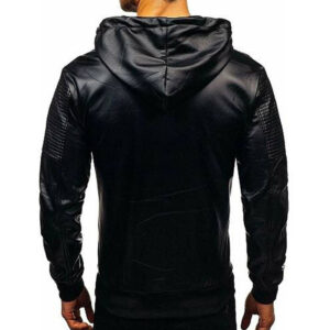 Men Black Hooded Café Racer And Men_s Trendy Biker Outerwear High Quality Sheepskin Leather Jackets - Image 2