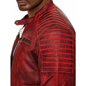 Handmade Genuine Leather Slim Fit Red Biker Jacket - Image 2