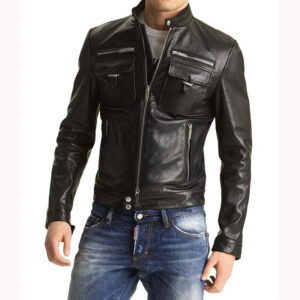 Air force Black Slim Fit Real Lambskin Motorcycle Leather Jacket - Image 1