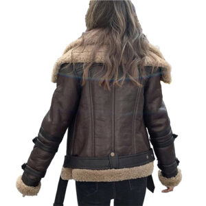 Women’s Premium B3 Bomber Aviator Leather Jacket Real Shearling Leather for Women - Image 3