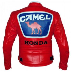 Red Camel Honda Motorbike Leather Racing Jacket - Image 2