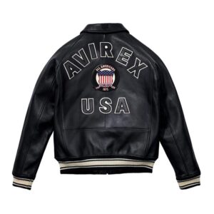 Handmade Men’s Avirex Military Bomber Leather Jacket - Image 4