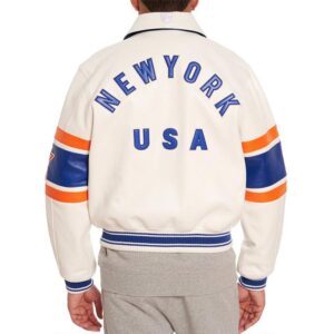 NBA-Inspired New York Avirex White Varsity Leather Jacket - Image 3