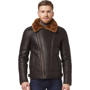 Stylish Aviator Brown Bomber Winter Genuine Sheepskin Premium Quality Leather Jacket - Image 1