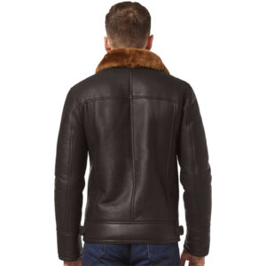 Stylish Aviator Brown Bomber Winter Genuine Sheepskin Premium Quality Leather Jacket - Image 2