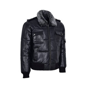 Stylish Black Bomber Winter Premium Quality Sheepskin Leather Jacket - Image 2