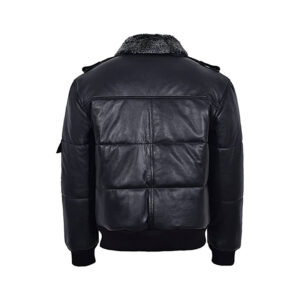 Stylish Black Bomber Winter Premium Quality Sheepskin Leather Jacket - Image 3