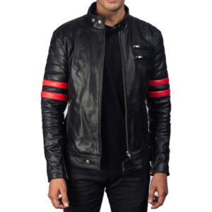 Handmade Black Motorcycle Premium Quality Sheepskin Leather Jacket - Image 1