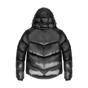 Premium Black Sustainable Nylon Puffer High-Quality Winter Hood and Sleeves Jacket - Image 1