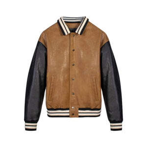 Premium Brown Stylish Varsity Bomber Leather Jacket - Image 1