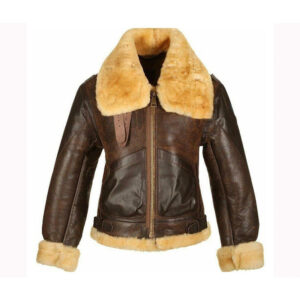 Aviator Brown Soft Faux Fur Lined Winter Stylish Sheepskin Leather Jacket High Quality Aviator Coat - Image 1