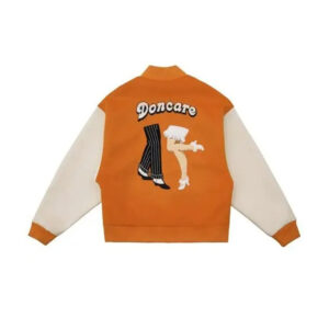 Doncare Legs Letterman Orange and White Bomber Varsity Leather Jacket - Image 2