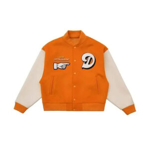 Doncare Legs Letterman Orange and White Bomber Varsity Leather Jacket - Image 1