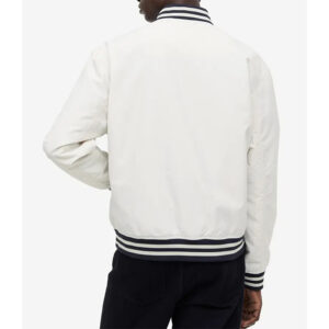 Vintage-Inspired White Baseball Fashionable High Quality Nylon Material Jacket - Image 2