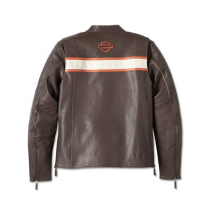 Harley Davidson Victory Lane Brown Café Racer Style Motorcycle Leather Jacket - Image 2