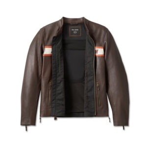 Harley Davidson Victory Lane Brown Café Racer Style Motorcycle Leather Jacket - Image 3