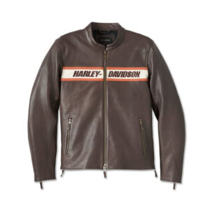 Harley Davidson Victory Lane Brown Café Racer Style Motorcycle Leather Jacket - Image 1