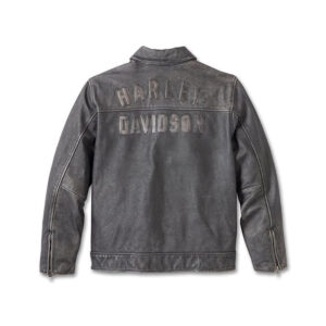 Harley Davidson Gas _ Oil Grey Motorcycle Leather Jacket - Image 2