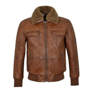 Men Shearling Jackets & Coats Mens Air Force Style Handmade Aviator Rich Brown Bomber Leather Jacket  Winter Outerwear For Men - Image 1