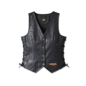 Stylish Harley Davidson 120th Anniversary Black Motorcycle Leather Vest - Image 2