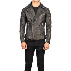 Men’s Distressed Brown Motorcycle Leather Jacket - Image 1