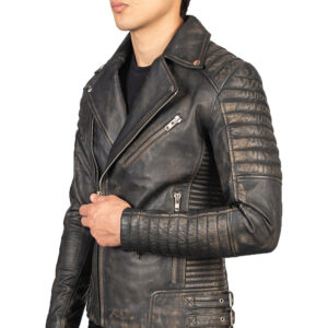 Men’s Distressed Brown Motorcycle Leather Jacket - Image 2