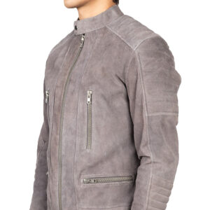 Stylish Grey Suede Motorcycle Jacket Classic Suede Outwear for Men - Image 2