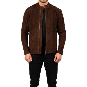 Men’s Premium Charcoal Mocha Suede Motorcycle Jacket - Image 1