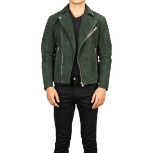 Stylish Suede Motorcycle Leather Jacket  Olive Green Suede Outwear for Men - Image 1