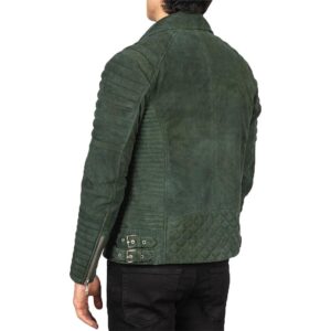 Olive Green Suede Leather Motorcycle Style Jacket - Image 2