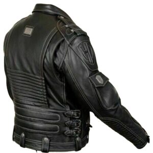 Premium Black Café Racer Motorcycle Leather Jacket - Image 2