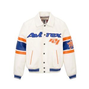 NBA-Inspired New York Avirex White Varsity Leather Jacket - Image 1