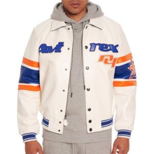 NBA-Inspired New York Avirex White Varsity Leather Jacket - Image 2