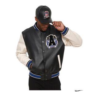 Classic Black White Avirex USA Varsity Leather Jacket - Image 2