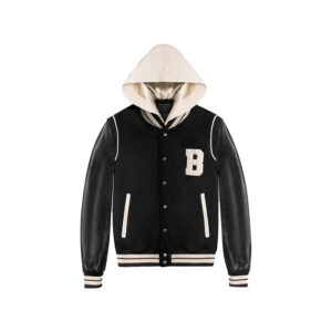 Stylish Black Varsity  Premium Bomber Winter High-Quality Wool and Leather Jacket - Image 1