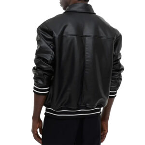 Premium Black Baseball Varsity Loose Outwear Genuine Sheep Stylish Leather Jacket - Image 2