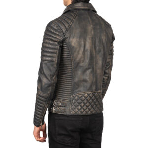 Men’s Distressed Brown Motorcycle Leather Jacket - Image 3