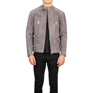 Stylish Grey Suede Motorcycle Jacket Classic Suede Outwear for Men - Image 1