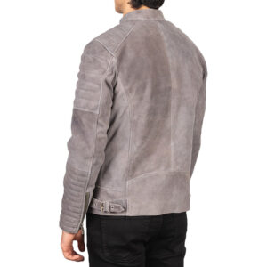 Stylish Grey Suede Motorcycle Jacket Classic Suede Outwear for Men - Image 3